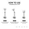 IMPLANT GRADE TITANIUM THREADLESS PUSH IN BEZEL SET TEARDROP CZ TOP LABRET SET